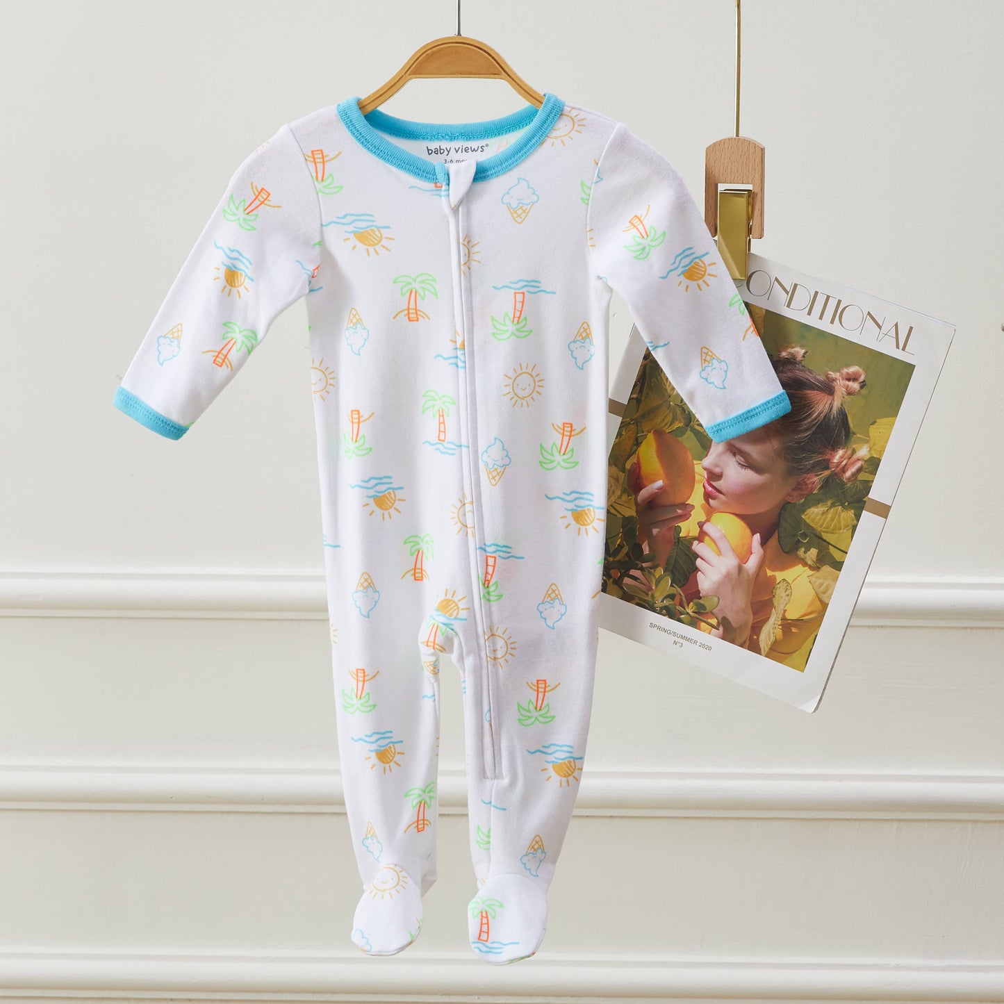 Summer Day Sun Tree Pattern Zipper Footie Pajamas