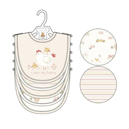 5 Pack Chicken Pattern Soft Cotton Poly Embroidered Baby Bibs