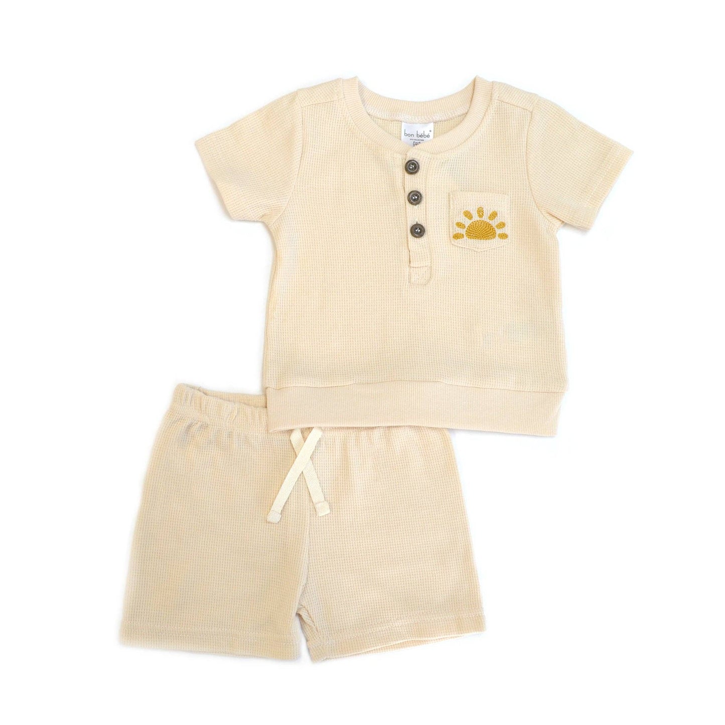 Boys 2pc Summer Cute Waffle Knit Top & Shorts Sets: 24M