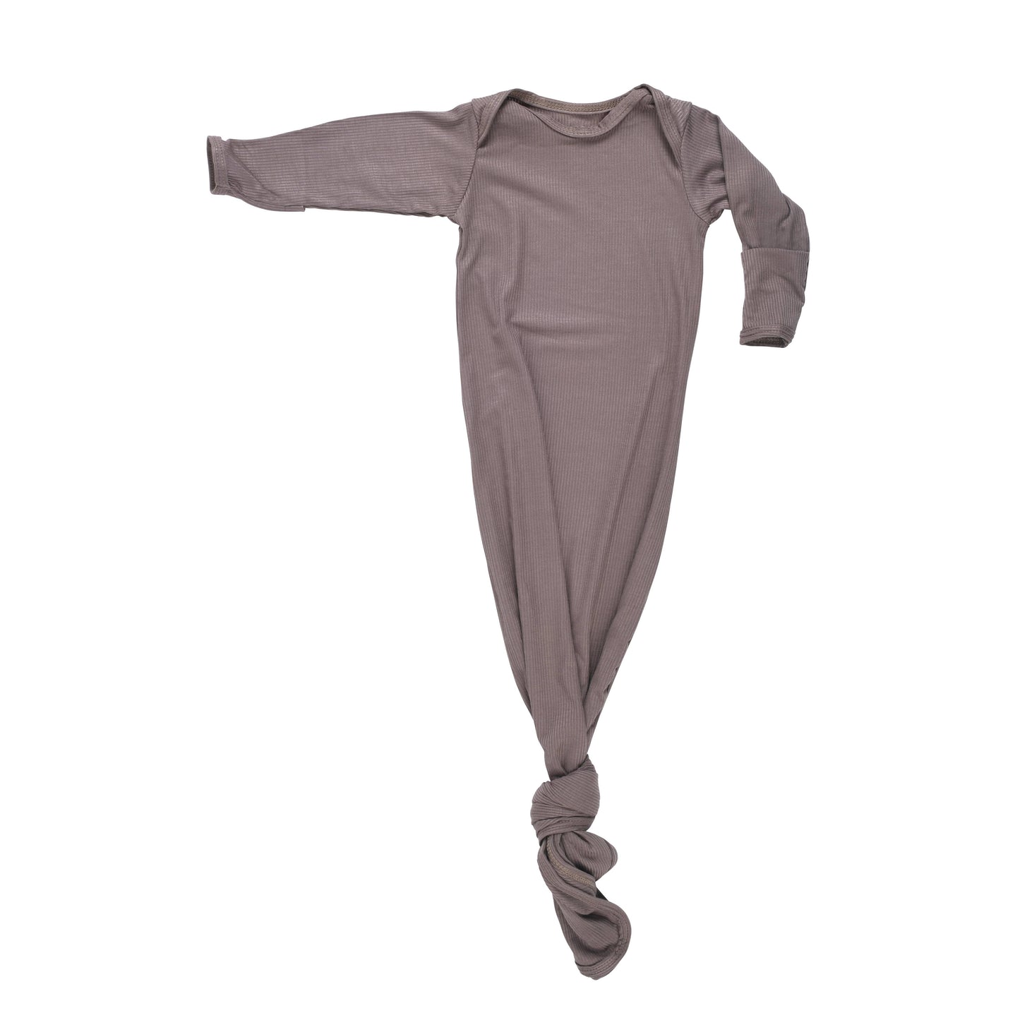 Cocoa Brown Ribbed Knotted Newborn Baby Gown & Bow