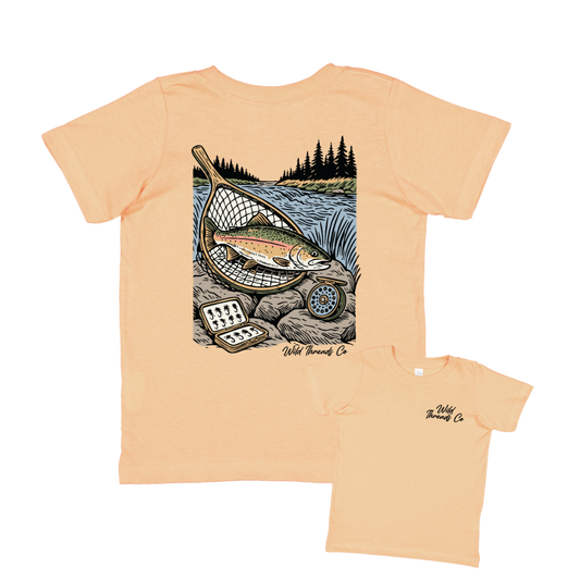 Fly Fishing Trout Tee: Peach