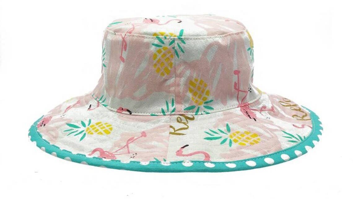 Baby Toddler Girls Flamingo Pineapples Reversible Bucket Hat: Pineapples