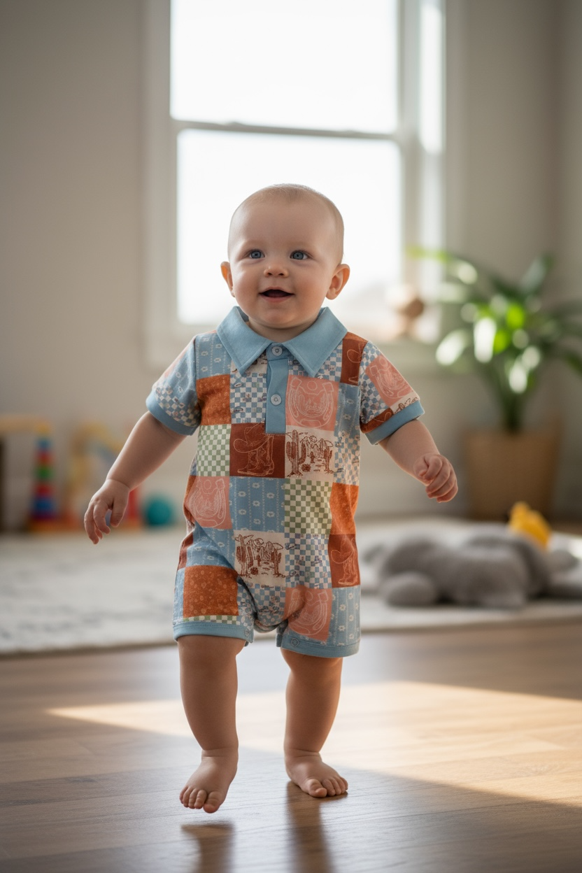 Light Blue Western Printed Romper.