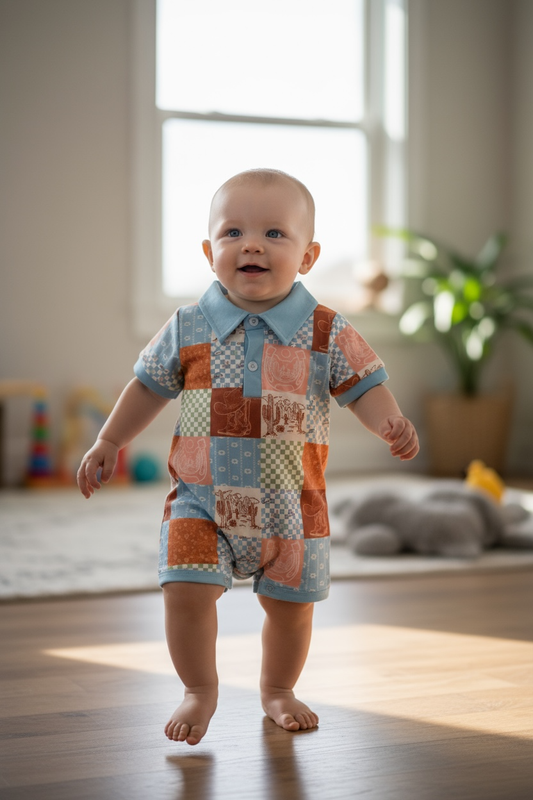 Light Blue Western Printed Romper.