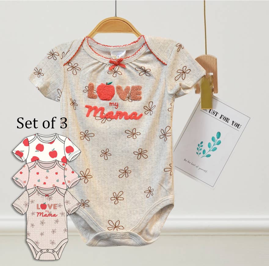 Set of 3 Love Mama Chenille Embroidery Bodysuits