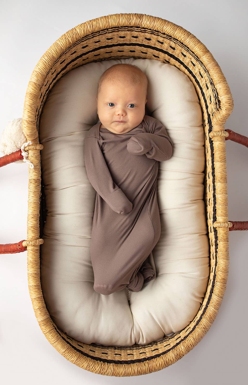 Cocoa Brown Ribbed Knotted Newborn Baby Gown & Bow