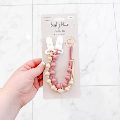 Pacifier Clip - Almond & Dusty Rose: Almond & Dusty Rose