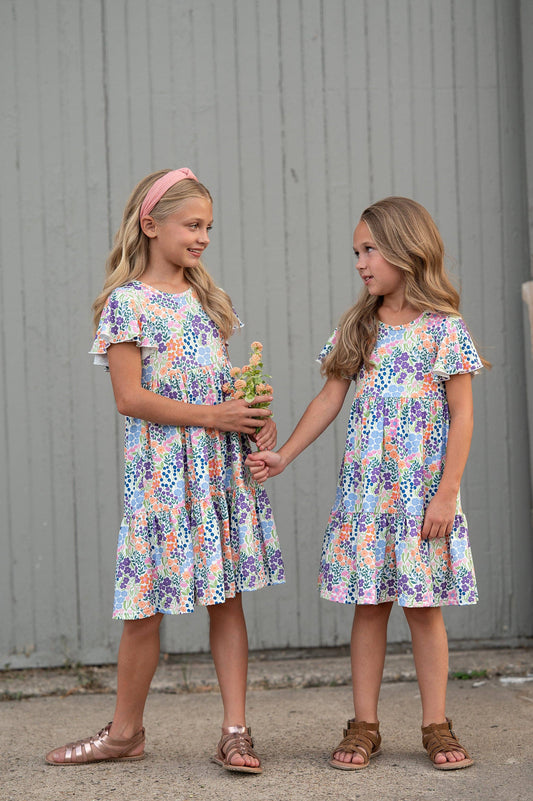 Kids Emmy Garden Floral Flutter Sleeve Twirl Spring Dress