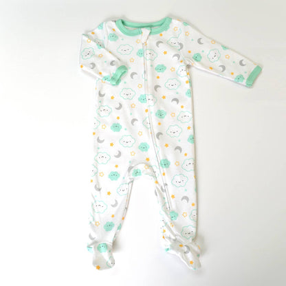 Cloud Sun Star Moon Pattern Zipper Footie Pajamas