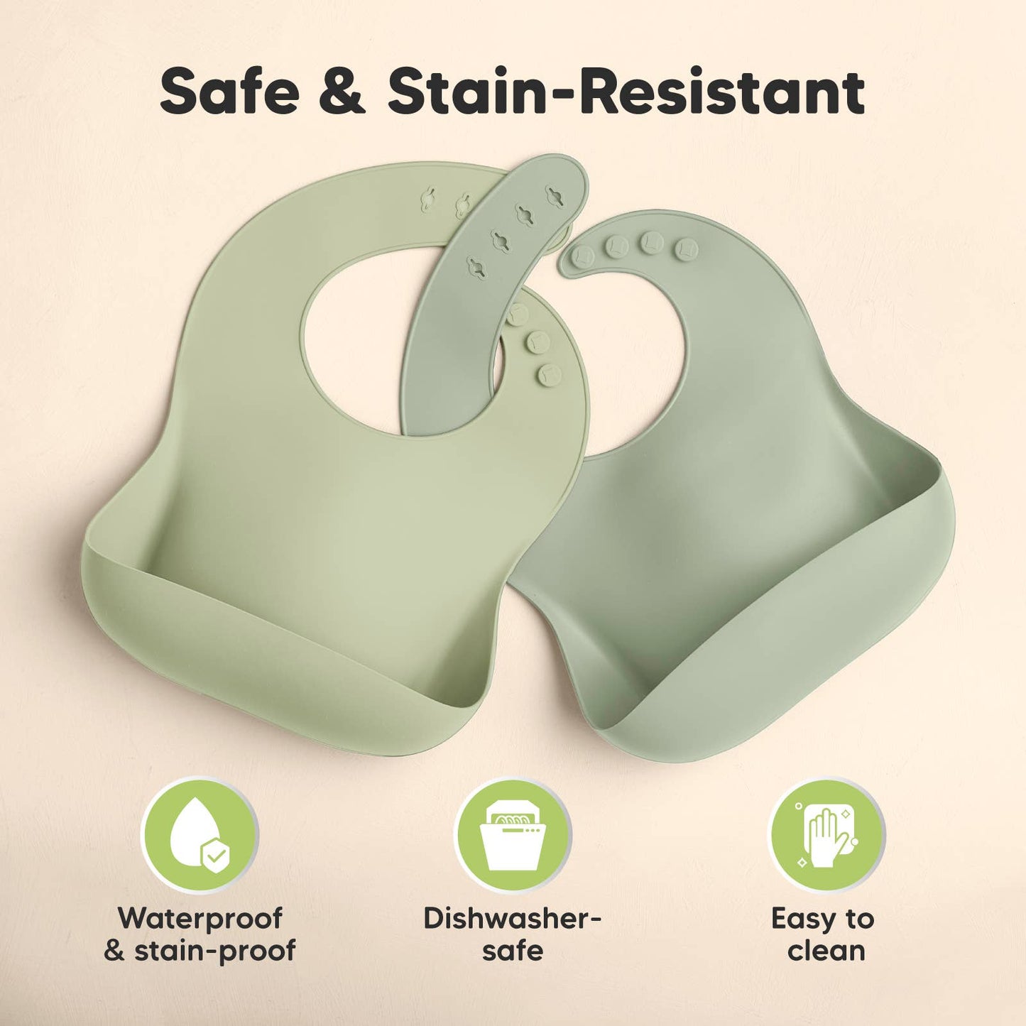 2-Pack Prep Silicone Bibs for Babies, Toddlers, Boys, Girls: Sage