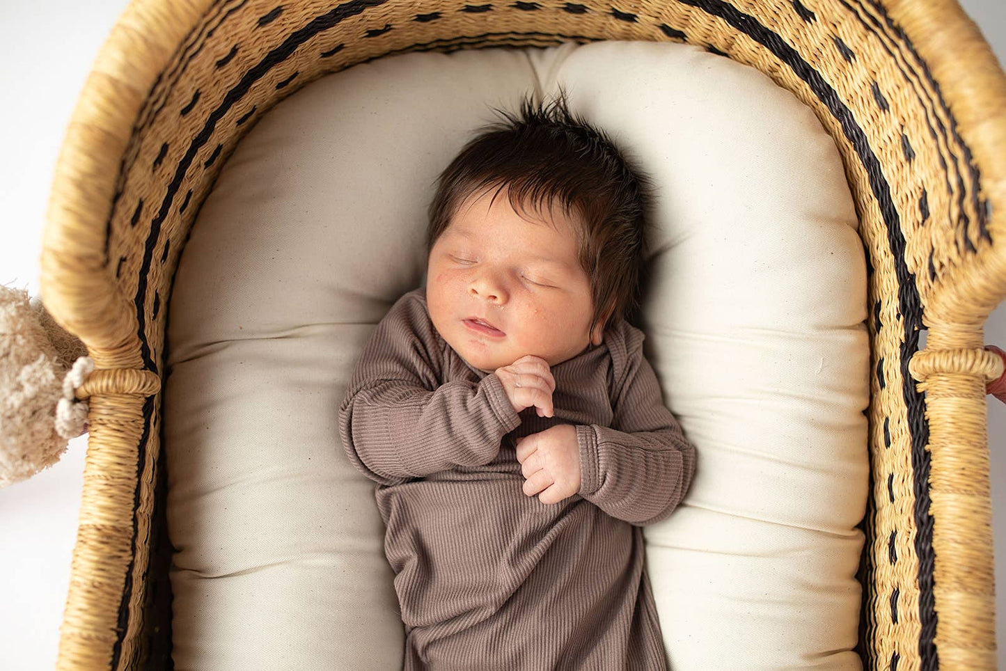 Cocoa Brown Ribbed Knotted Newborn Baby Gown & Bow