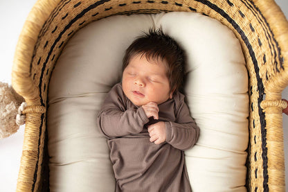Cocoa Brown Ribbed Knotted Newborn Baby Gown & Bow