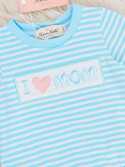 I Love MOM Stripe Smocked Romper