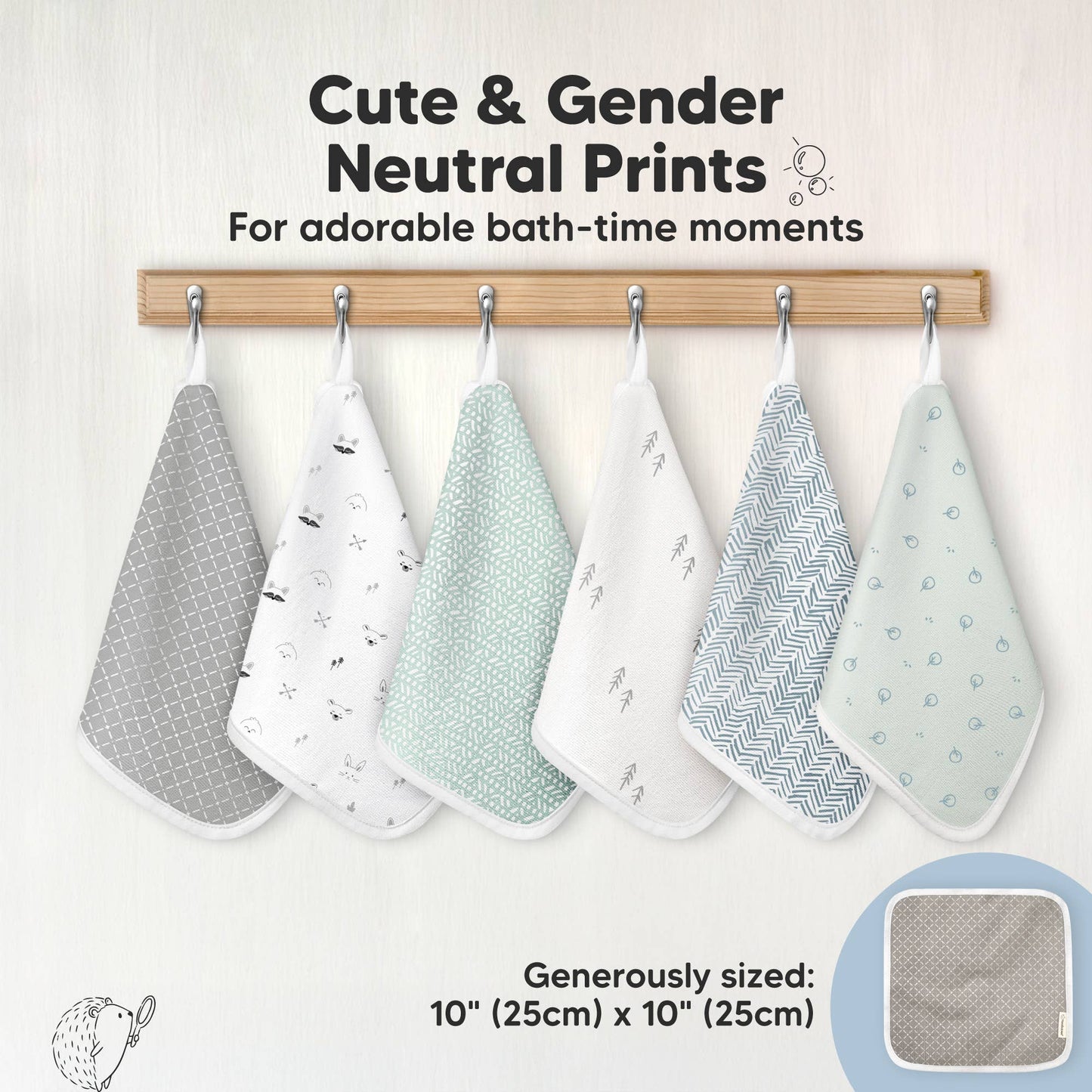 6-Pack Organic Cami Baby Washcloths for Face & Bath Towels: Nordic