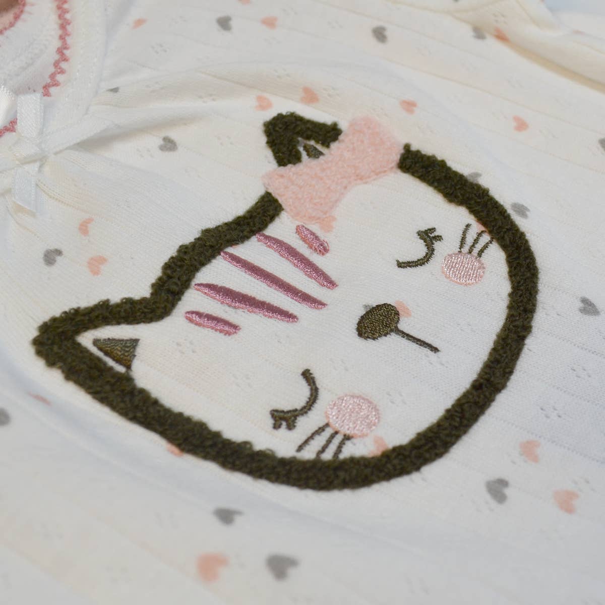 Set of 3 Cream Cat Chenille Embroidery Bodysuits