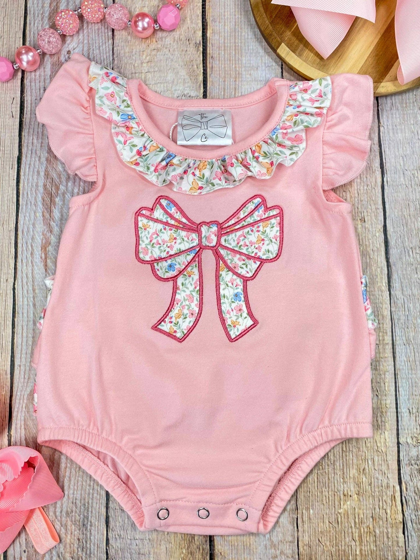 Pink Floral Bow Romper