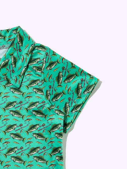 Reelin' in Green Boy Collar Shirt