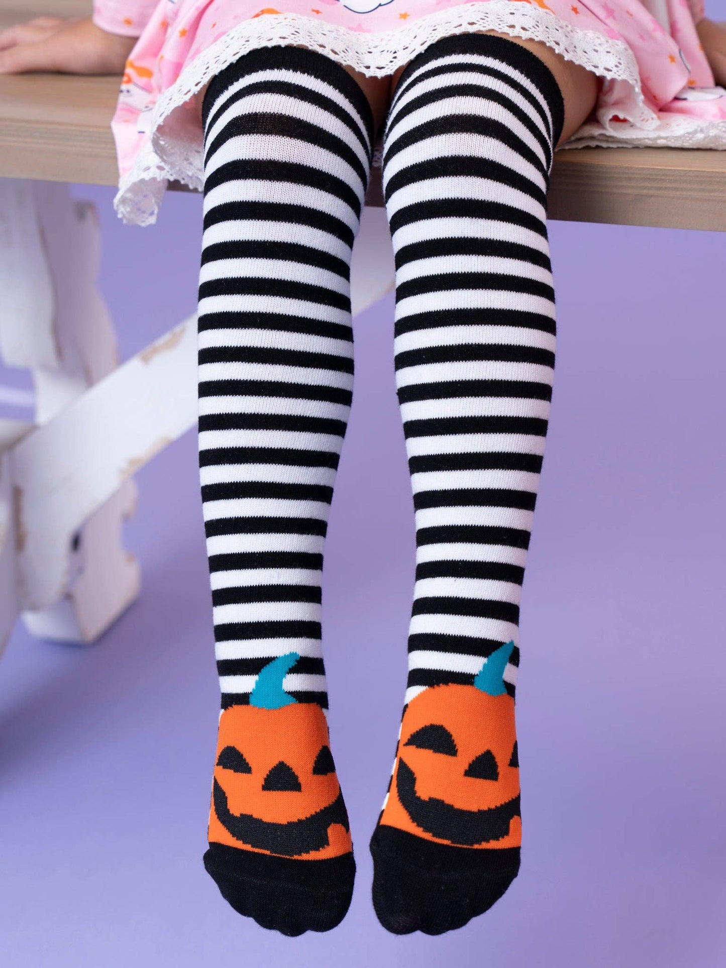 Striped Jack-o’-Lantern Knee Sock