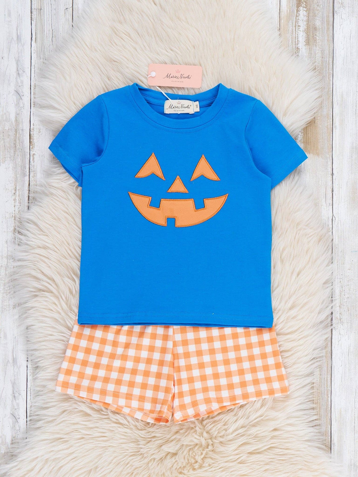 Jack-O-Lantern Embroidered Gingham Outfit