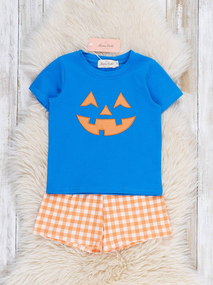 Jack-O-Lantern Embroidered Gingham Outfit