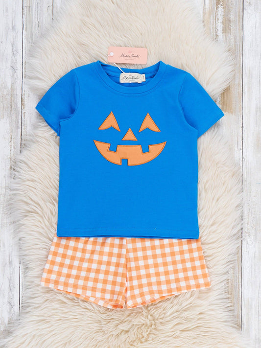 Jack-O-Lantern Embroidered Gingham Outfit