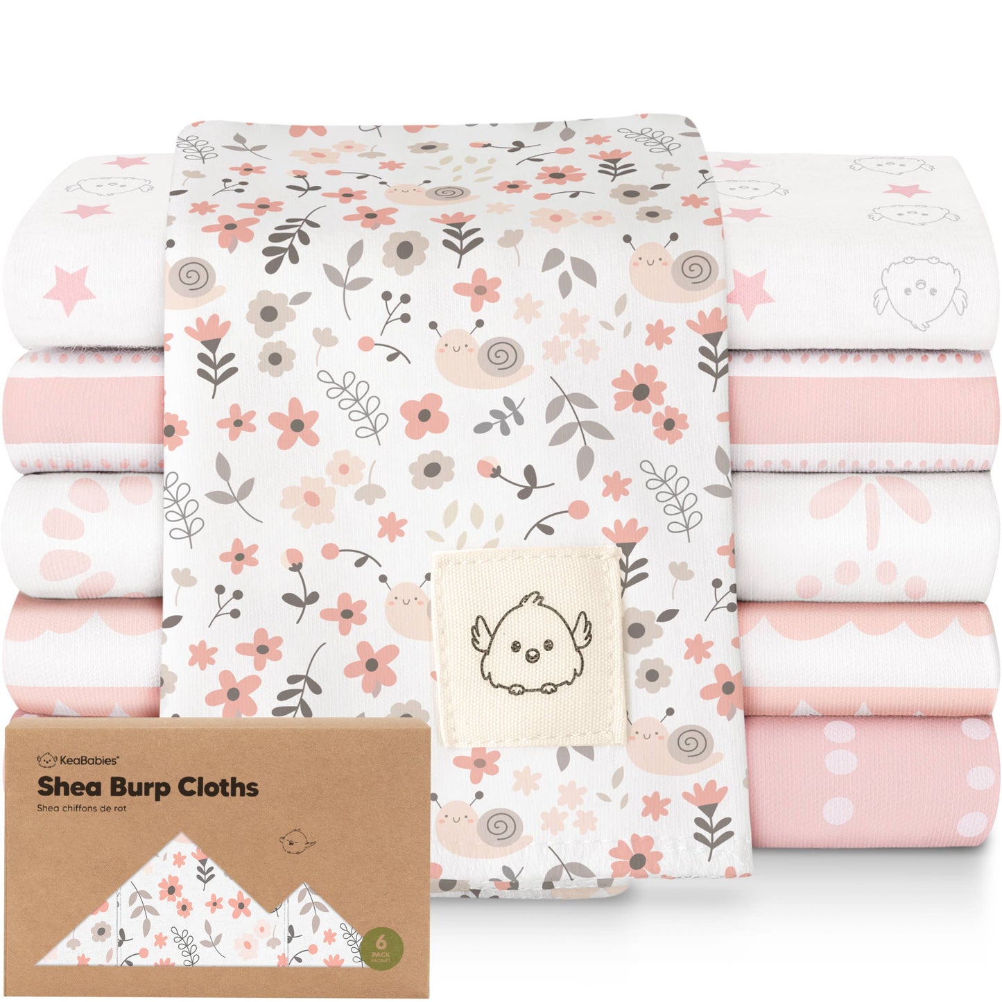 KeaBabies 6-Pack Shea Burp Cloths: Sweet Charm