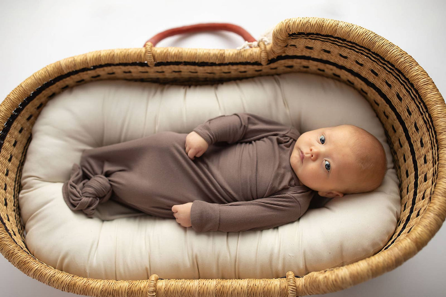 Cocoa Brown Ribbed Knotted Newborn Baby Gown & Bow