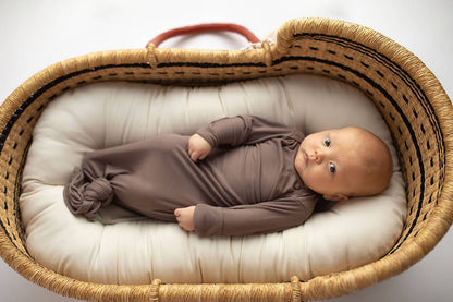 Cocoa Brown Ribbed Knotted Newborn Baby Gown & Bow