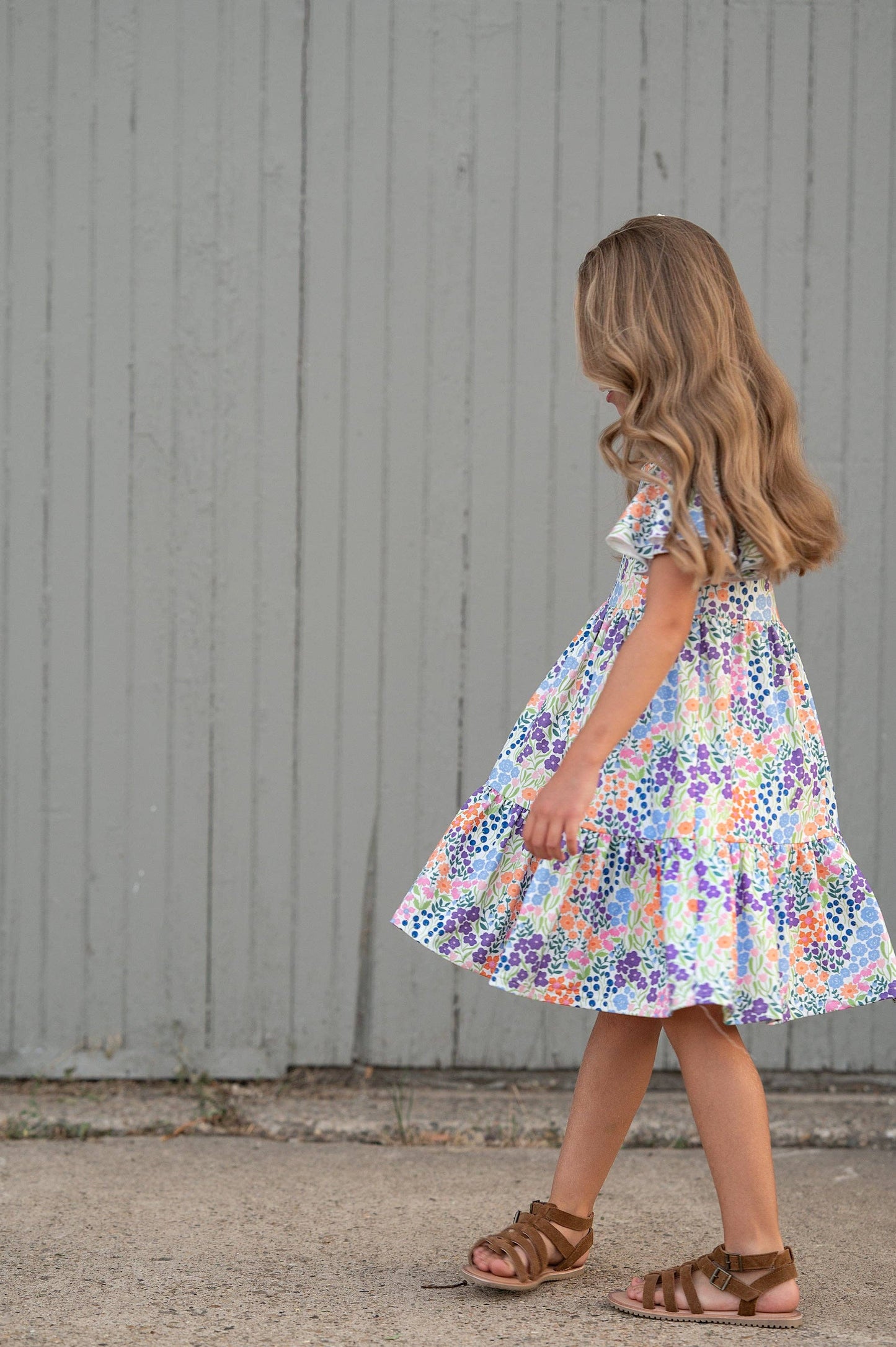 Kids Emmy Garden Floral Flutter Sleeve Twirl Spring Dress