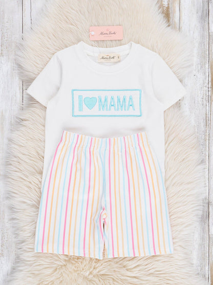 Striped "I Love Mama" Smocked Outfit