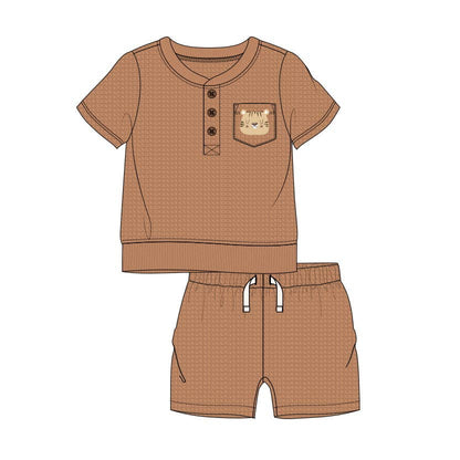 Boys 2pc Summer Cute Waffle Knit Top & Shorts Sets: 18M