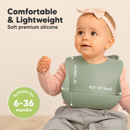 2-Pack Prep Silicone Bibs for Babies, Toddlers, Boys, Girls: Sage