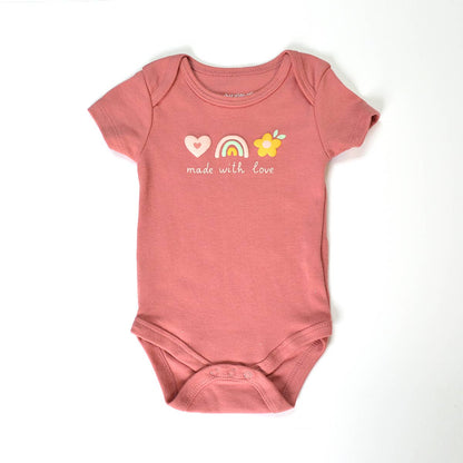 Pack of 3 Baby Love Puff Screen Print Pattern Bodysuits: 6-9M