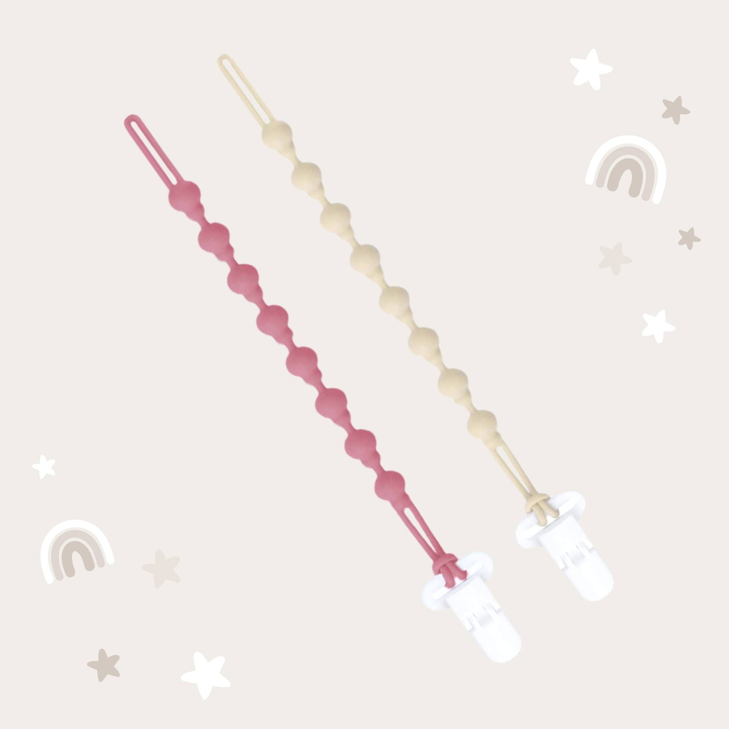 Pacifier Clip - Almond & Dusty Rose: Almond & Dusty Rose