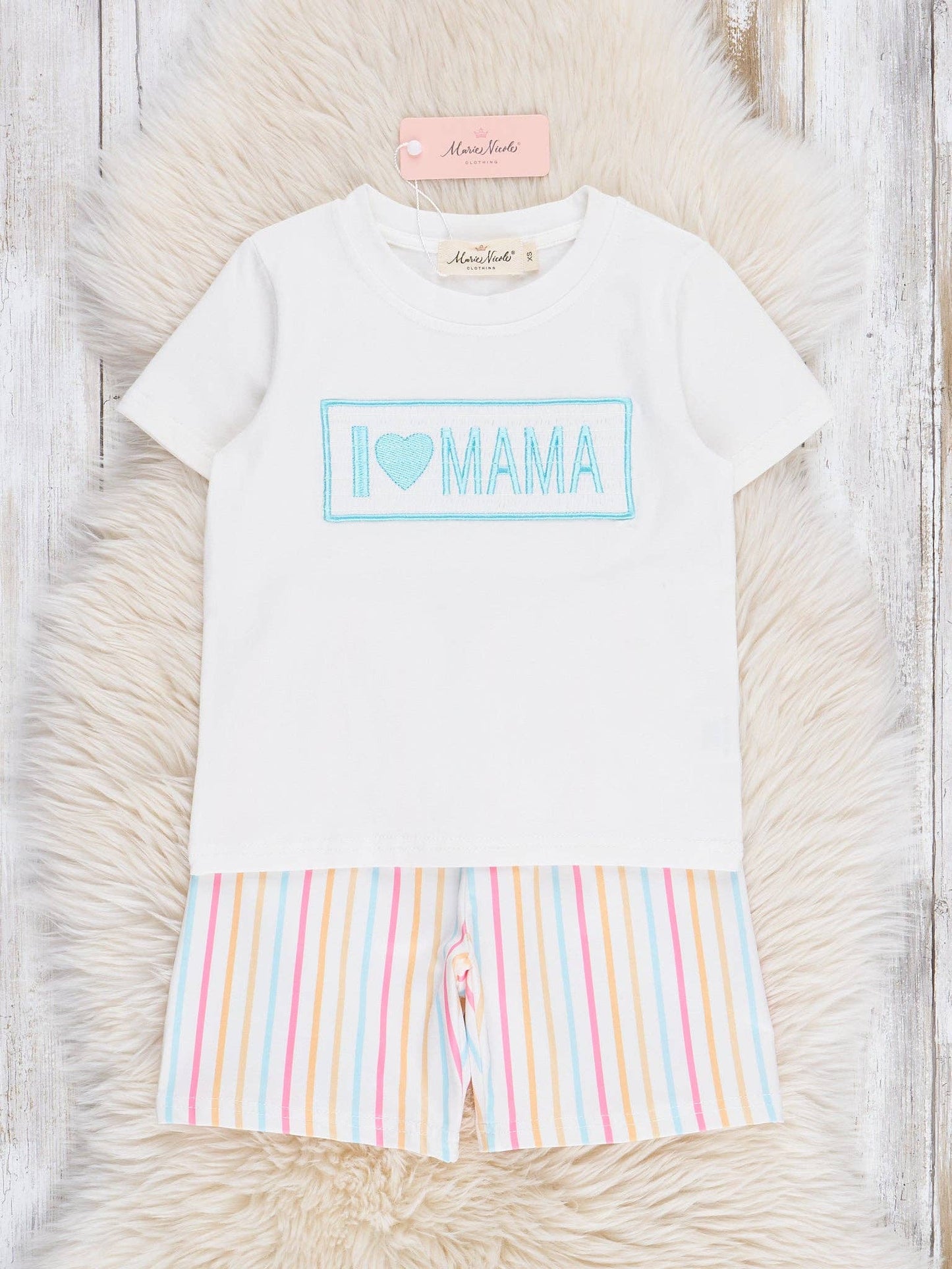 Striped "I Love Mama" Smocked Outfit