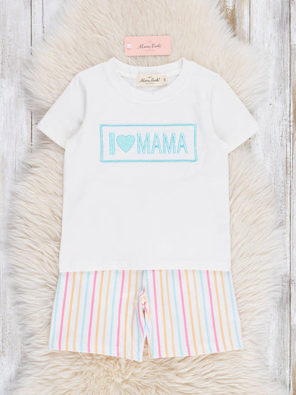 Striped "I Love Mama" Smocked Outfit