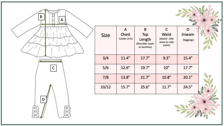 Girls Sand Floral 3 Tiered Fall Ruffle Button Legging Set: 2