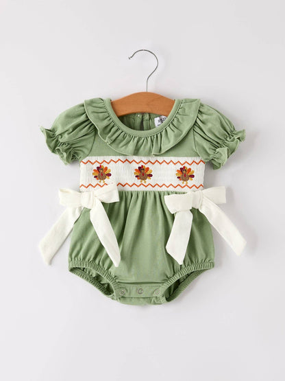 Thanksgiving Smock Embroidered Baby Romper
