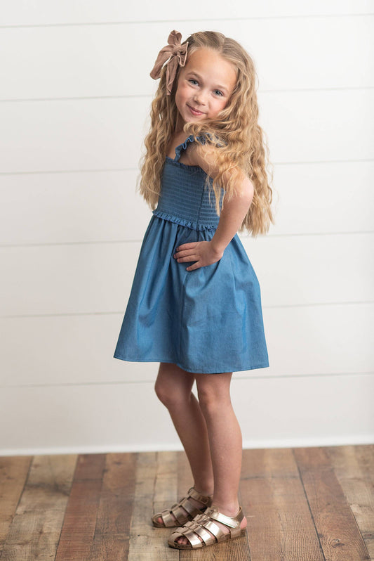 Girls Blue Shirred Ruffle Spring Summer Easter Dress