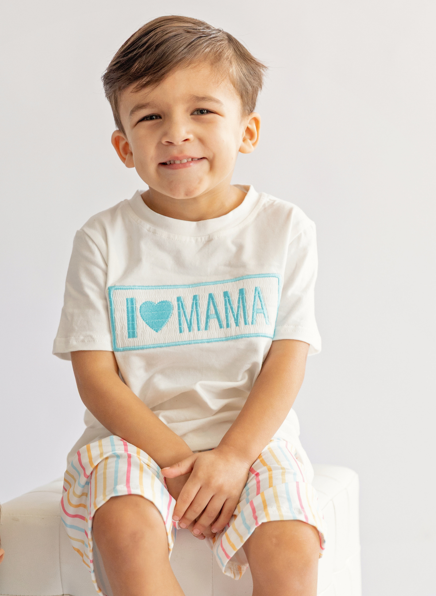 Striped "I Love Mama" Smocked Outfit