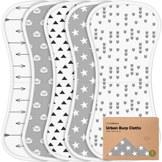 KeaBabies 5-Pack Urban Burp Cloths: Grayscape