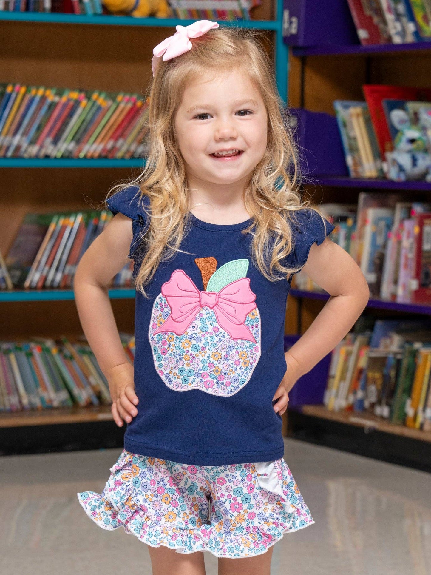Floral Embroidered Apple Ruffle Outfit