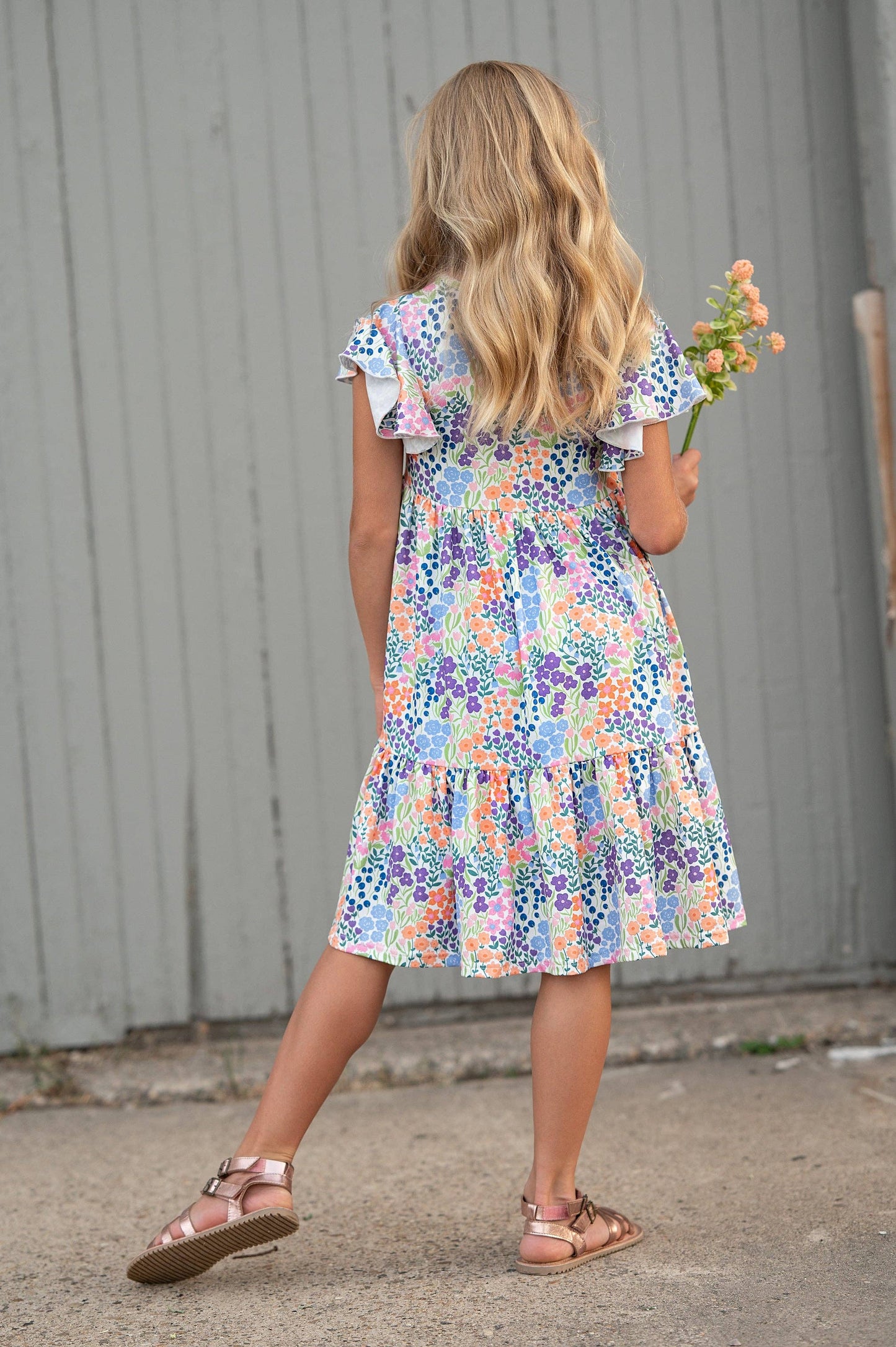 Kids Emmy Garden Floral Flutter Sleeve Twirl Spring Dress
