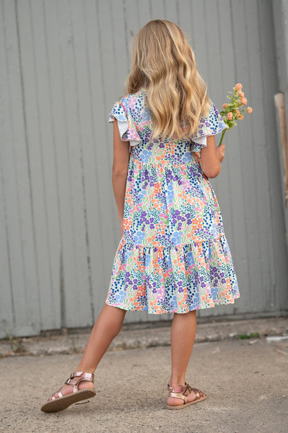 Kids Emmy Garden Floral Flutter Sleeve Twirl Spring Dress