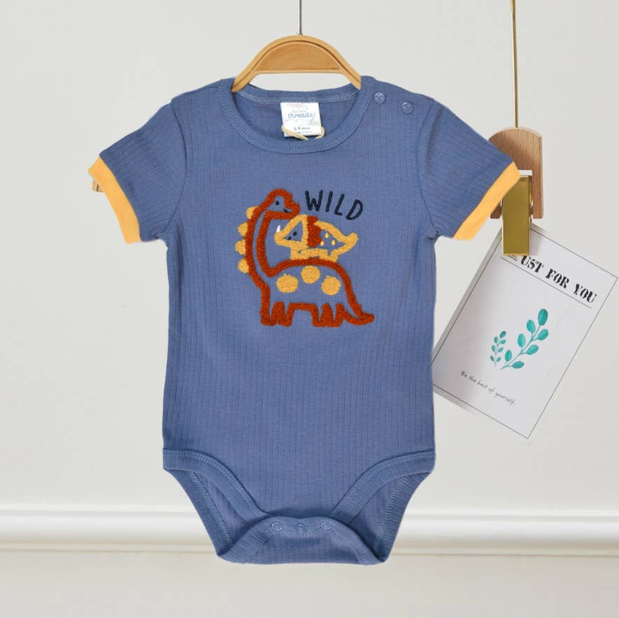 Pack of 3 Dinosaur Chenille Embroidery Bodysuits