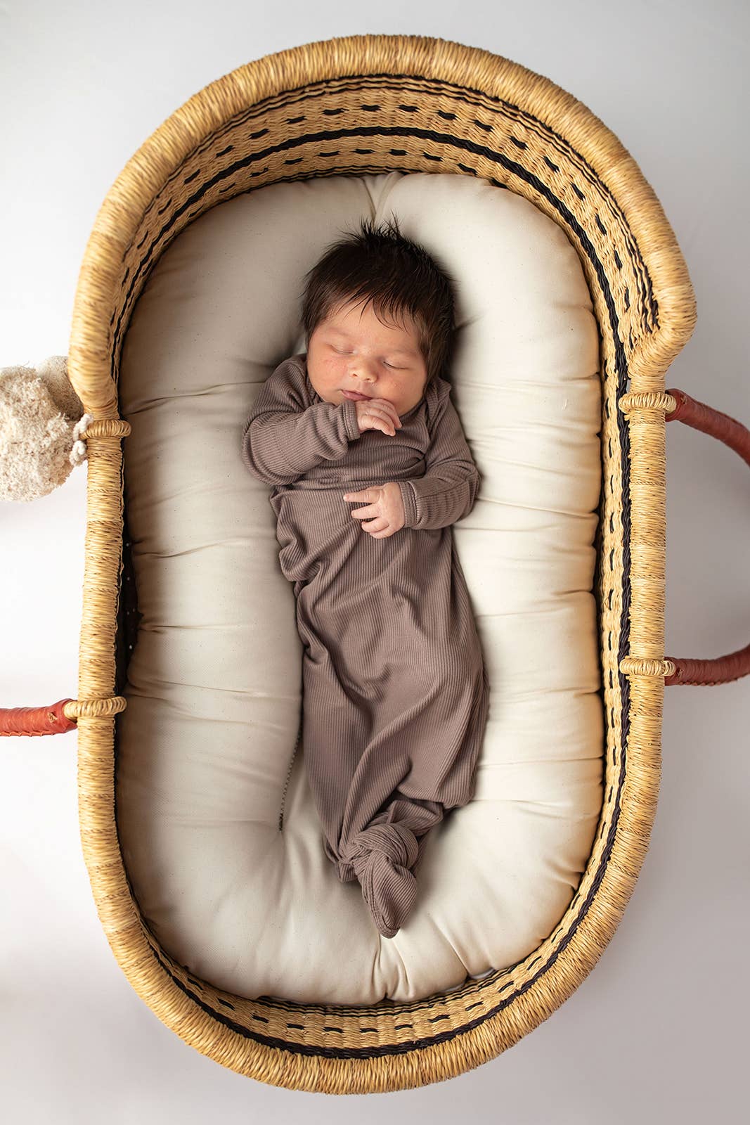 Cocoa Brown Ribbed Knotted Newborn Baby Gown & Bow