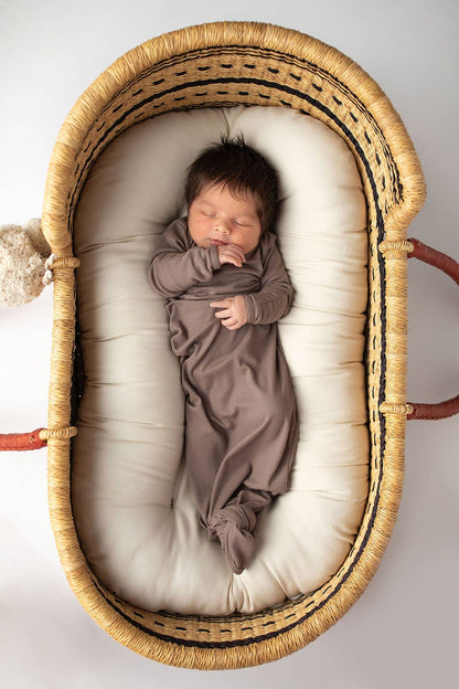 Cocoa Brown Ribbed Knotted Newborn Baby Gown & Bow