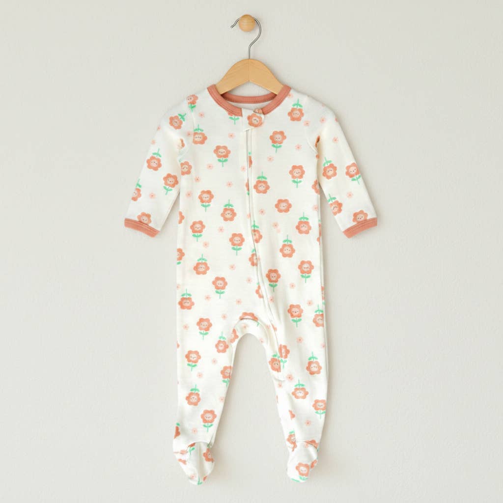 Daisy Flowers Pattern Zipper Footie Pajamas