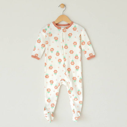 Daisy Flowers Pattern Zipper Footie Pajamas