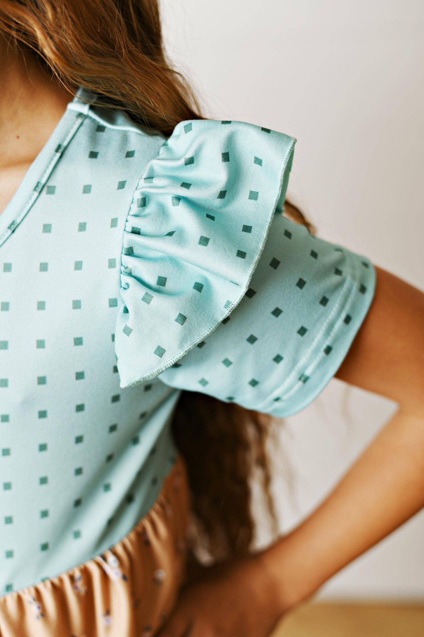 Girls Fall Ava Teal Beige Floral Dot Tiered Twirl Dress: 5/6